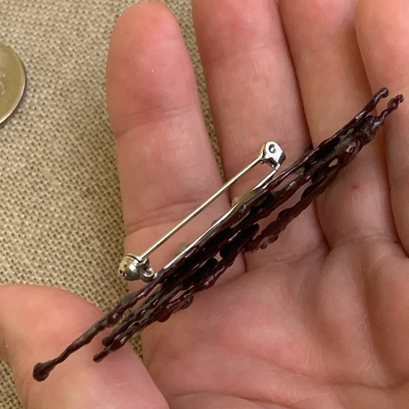 Vintage Handmade Metal Modernist Brutalist Unique Brooch Pin - Picture 5 of 9